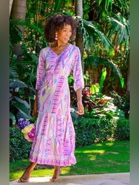 Walker & Wade Women's Carrie Sherbet Ikat Print Maxi Dress Size XS